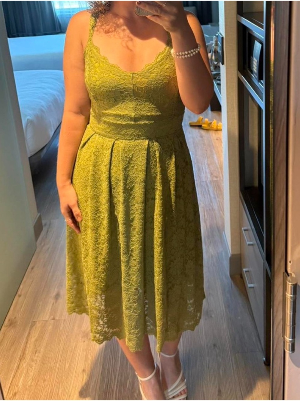 Lace A-Line Midi Dress in Olive Green